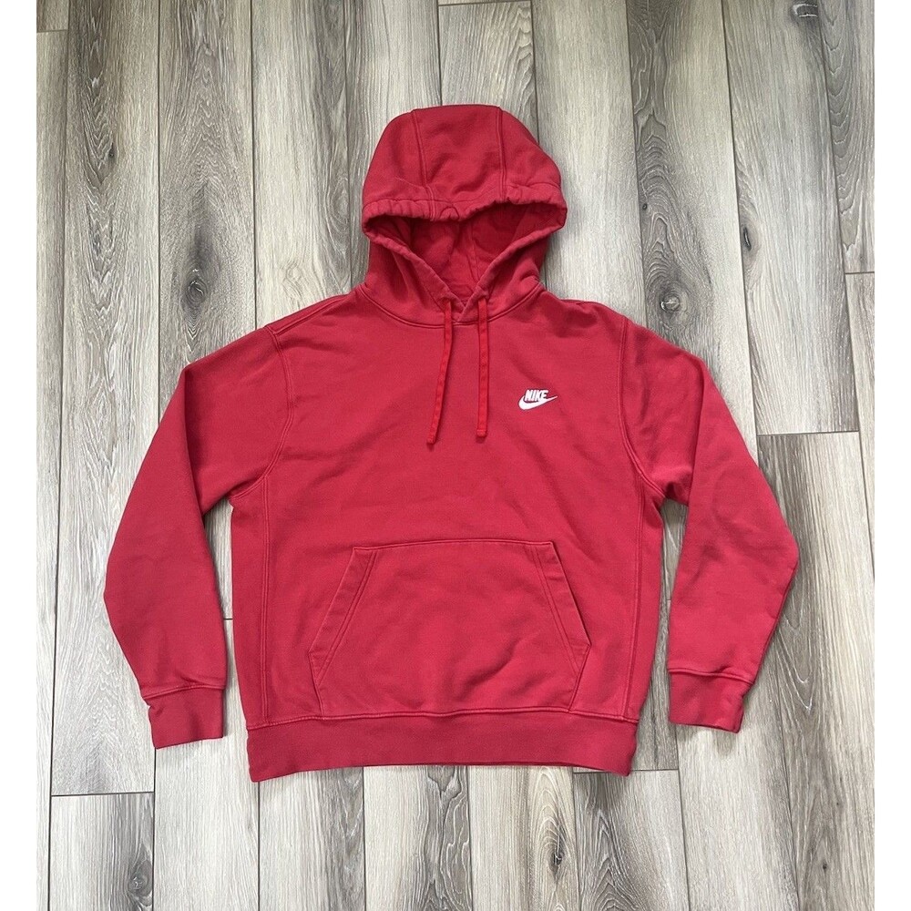 Nike Hoodie Mens Medium Red Pullover Fleece Sweatshirt Swoosh Logo Athletic